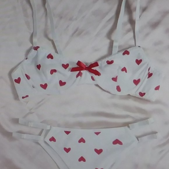 White Red Heart Print Lingerie Set XL - Picture 6 of 16